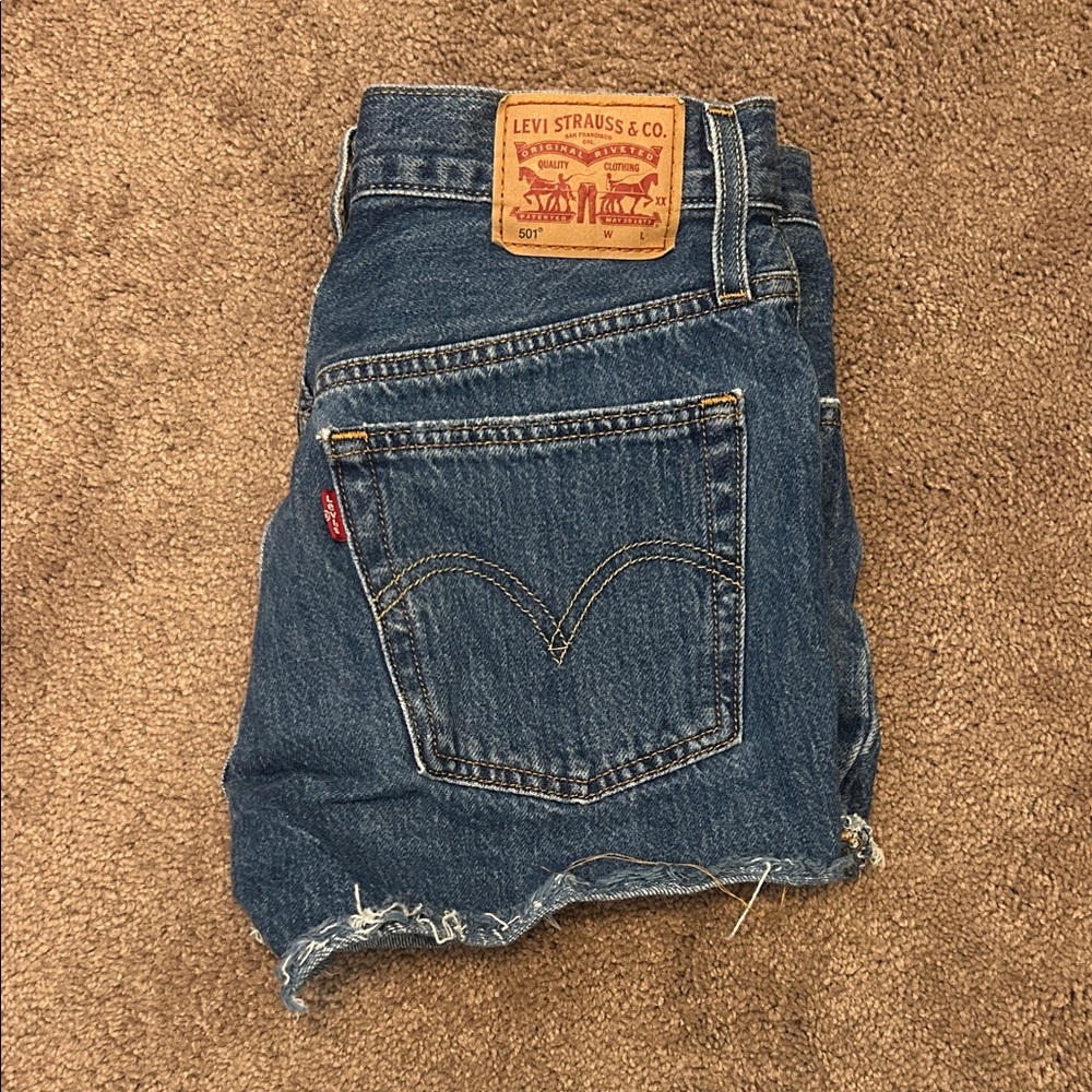 Levi's Blue Denim Cutoff Shorts with Frayed Hem